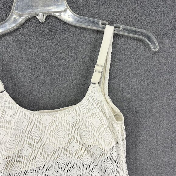 Profile by Gottex Tankini Top Womens 32D White Crochet Fringe Swimsuit 626-1D37 - Picture 14 of 15
